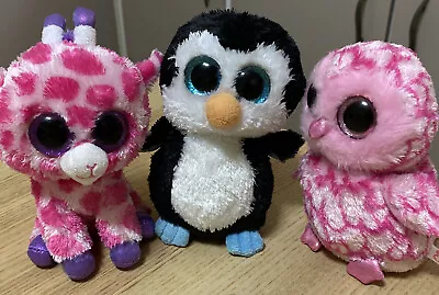 Ty Beanie Boo Penquin Plush Lot Pink Giraffe 15cm Bulk Bundle Soft Toys • $13.50