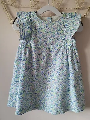 M&S Baby Blue/Lilac Floral Lined Cotton Dress Age 12-18 Months • £2.21