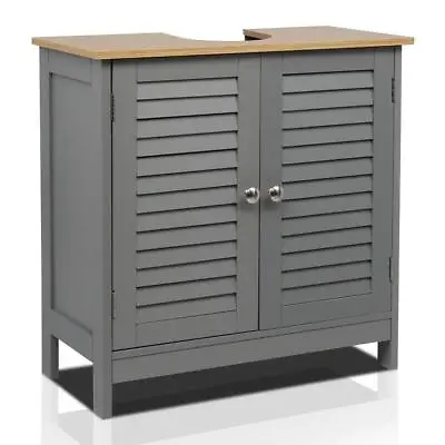New Under Sink Cabinet Bathroom Basin Unit Cupboard Storage Grey Wooden • £33.99