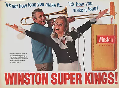 Vintage 1968 Winston Super Kings! Man With Trombone Woman Singing Advertisement • $6.49