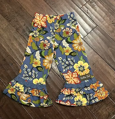 Matilda Jane Clothing Girl's Floral Garden Big Ruffle Pants Blue Size 4 • $27.97