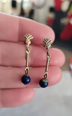 Vintage Screw Back Earrings Dangle Drop Lapis Bead • $9.99