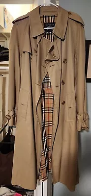 Vintage Mens Burberrys Beige Double Breasted Belted Collared Trench Coat Size 54 • $150