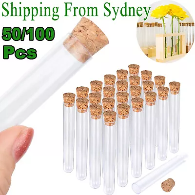 50/100 X Clear Plastic Test Tube With Wooden Cork Stopper Wedding Favors Bottles • $15.99