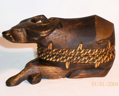 WATER BUFFALO Hand Carved Art Sculpture Statue Figurine Vintage Box Compartment • $9.50