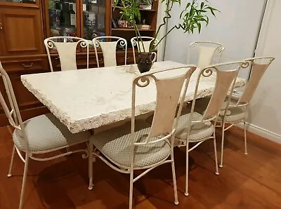$888 • Buy Stone Top 8 Seater Dining Table Wrought Iron Chairs Australian Custom-made