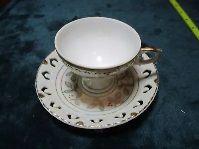 Vintage Wales Miniature Tea Cup And Saucer Red Berries & Leaves Hand Painted • $11.19