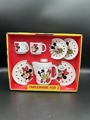 Vintage Disney Mickey & Minnie Mouse Tea Set Tableware For 2 Hearts/V-Day Theme • $14