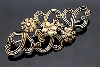 Symmetalic Superb Vintage 14k Yellow Gold Plated Sterling Silver Floral Brooch • $69.95