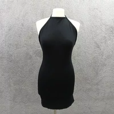 Black Jersey Halter Neck Mini Dress Sleeveless Bodycon Y2k Uk 8 • £7.46