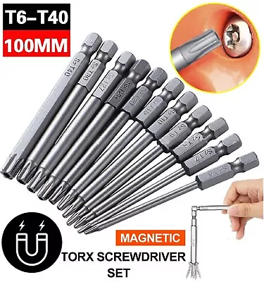 11pc Torx Screwdriver Bit Set 100mm Long T6-T40 Star Head Temper Proof Security • $14.99