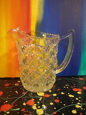 Small Pressed Molded Glass Juice Pitcher Diamond Pattern With Sawtooth Top • $10.13