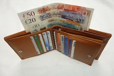 Soft Leather Man's Wallet Large Size Tan With 15 Credit Cards SLOT RFID Protect • £16.99