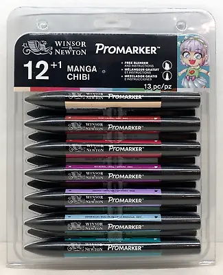 WINSOR & NEWTON PROMARKER 12+1 MANGA CHIBI PROFESSIONAL ART MARKERS 13pcs - NEW • $18.68