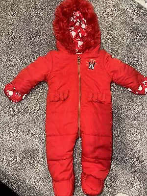 Baby Girl Red Pram / Cozy Snow Suit 3-6 Months • £0.99