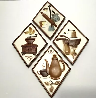 Vintage Lefton Diamond Ceramic Kitchen Wall Plaques - Set Of 4 3003 Retro Coffee • $19.99