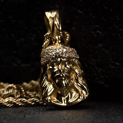 Gold Plated Iced Small Cz Hip Hop Jesus Piece Pendant With Rope Necklace Set • $18.89