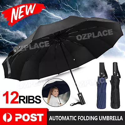 $13.95 • Buy Automatic Folding Umbrella Windproof Auto Open Compact With 12Ribs Fiberglass