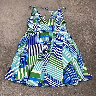 Mustard Seed Mini Dress Womens Medium Blue Green Stripes Strappy Summer Sexy • $6.95