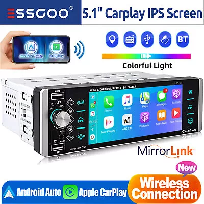 Wireless Apple CarPlay/Android Auto Single 1 DIN Car Stereo Bluetooth Radio USB • $92.39