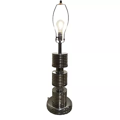 Vintage Art Deco Chrome Table Lamp Industrial Cylinder MCM Lighting 1970’s-80’s • $149.94
