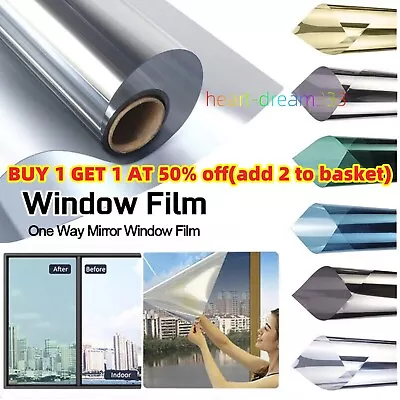 One Way Mirror Window Film UV Reflective Vision Tint Foil Home Glass Sticker !/ • £3.39