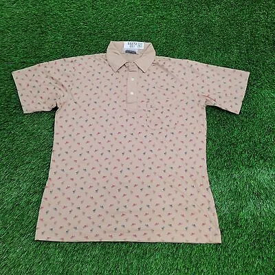 Vintage Christian-Dior Two-Button Polo Shirt M/L 21x26.5 Beige All-Over-Print • $54.17
