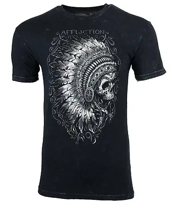 AFFLICTION Men's T-shirt APACHE BLACK LAVA Indian Skull Motorcycle Biker S-4XL • $29.99