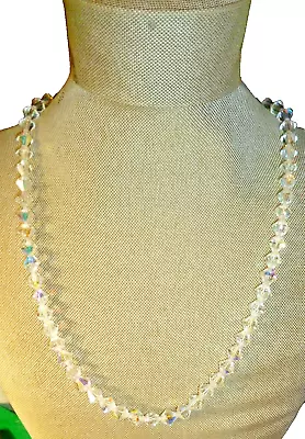 Vintage Clear AB Aurora Borealis Briolette Cut Crystal Goldplate Clasp Necklace • $19.40