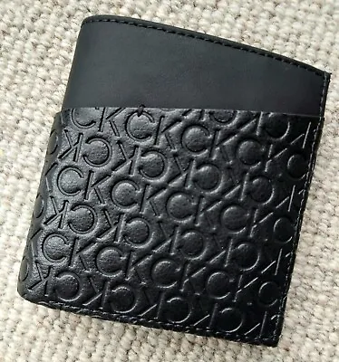 Genuine CALVIN KLEIN Black LEATHER WALLET *ID & COIN POCKET* Cards Notes IN BOX • £99