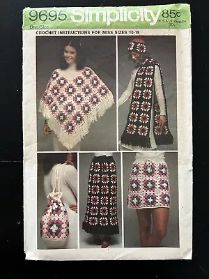 Simplicity Crochet Granny Square Instructions And Patterns 9695 Vintage 1971 • $6.95