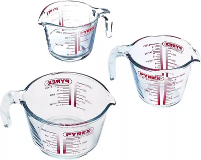 £24.95 • Buy Pyrex Measuring Jug Set 3 Sizes 250ml 500ml & 1Lt Heavy Duty Glass Red Writing 