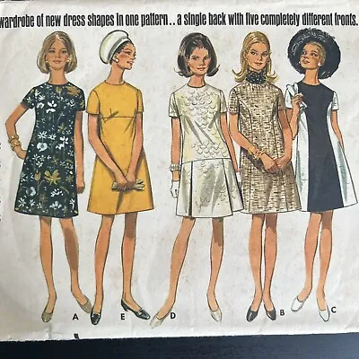 Vintage 1960s Butterick 5086 Mod A-Line Semi-Fitted Dress Sewing Pattern 10 CUT • $6