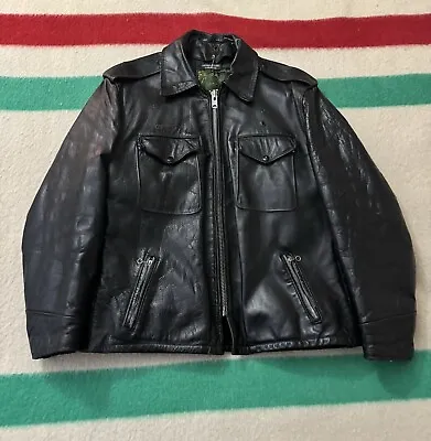 Vintage 50s Dur-O-Jak Police Leather Jacket Moto Schott Large 23.5x27.5 NYPD • $488.88