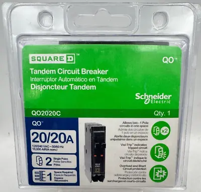 QO Square D 2-20 Amp Single-Pole Tandem Circuit Breaker (QO2020C) New • $38.50