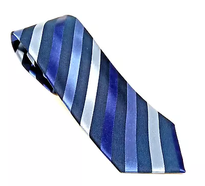 Geoffrey Beene Designer Necktie Silk Black Blue Periwinkle Stripe 3 X 58 Tie. • $10.95