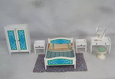 Vintage 1970s Lundby Dollhouse Full Bedroom Mid Century Modern Aqua & White • $7.50