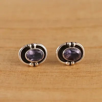 Natural Iolite Solid 925 Sterling Silver Oval Stud Earrings Gift Boxed • £17.68