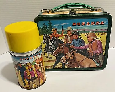 Vintage 1963 Bonanza Metal Lunchbox & Thermos (Green Band) • $200