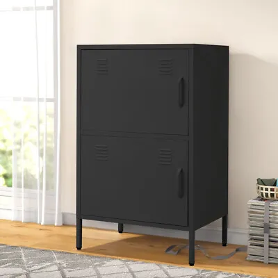 2 Doors Black Metal Filing Cabinet Cupboard Vertical Storage Rack Office Home • £89.95