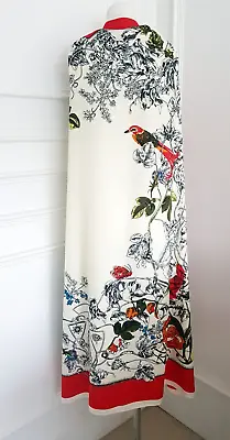 100 % Silk Ladies Red Cream Arty Bird Design Print Long Large Dress Neck Scarf • £39.99