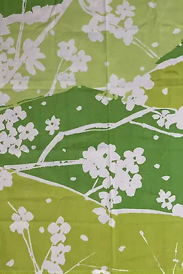 1960s Curtain Panel - Single- Green Peonies White Branches 42  Wide X 44  Long • $13.95
