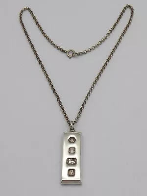 SMART VINTAGE SOLID STERLING SILVER 1 OZT INGOT BULLION PENDANT & CHAIN 1980 40g • $2.78