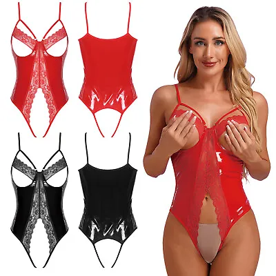 Women Bodysuit Tempting Cut Out Jumpsuit Wetlook Catsuit Patent Leather Lingerie • £19.19