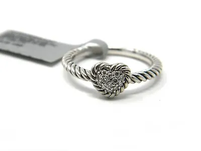 David Yurman 8mm Chatelaine Pave Heart Ring Diamonds Silver Size 7 NWT • $450