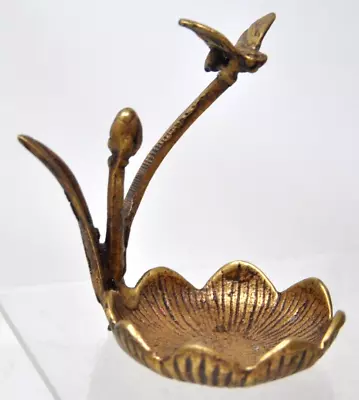 Vintage Solid Brass Trinket Ring Dish Bee Flower Lily Cattails • $17.99