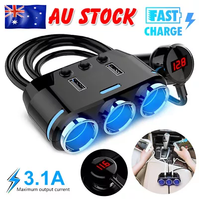 12V 3 Way Multi Car Cigarette Lighter Socket Splitter Adapter Dual USB Charger • $20.95