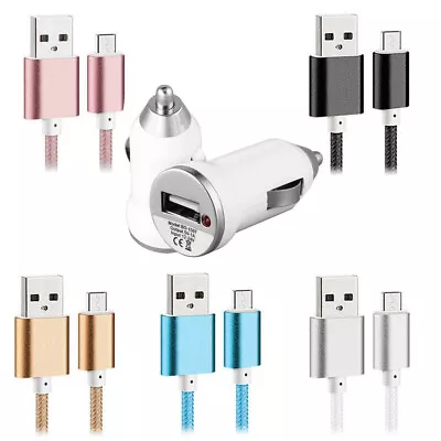 Micro USB Braided Fast Charging Cable & Dual Car Charger For LG G4 G3 G2 Nexus 5 • £3.44