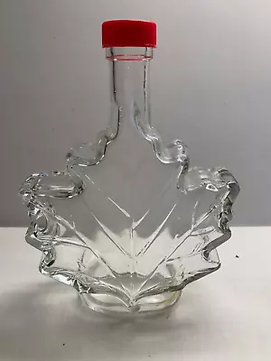 VTG Canadian Maple Leaf Shaped Bottle Glass Syrup Empty Bottle With Lid 6  Tall • $19.99