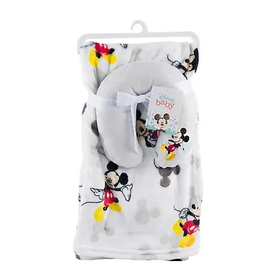 Disney Baby Mickey Mouse Blanket And Headrest Set- Pillow For Travel 30x36  • $19.99